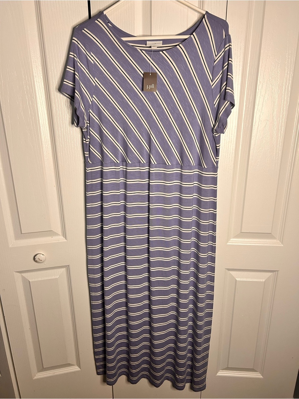 J. Jill Women’s‎ Size Large Petite Blue Striped Knit Short Sleeve Maxi Dress NWT